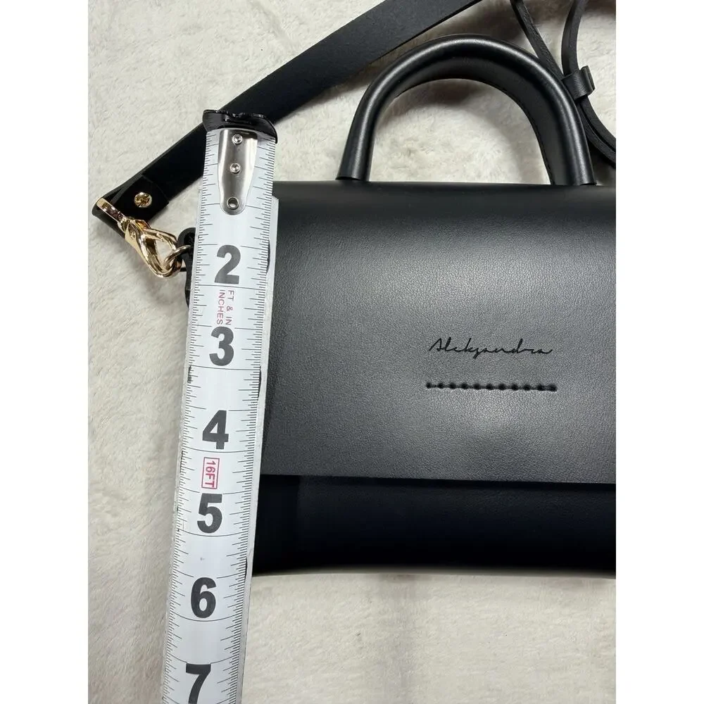 Przywara-Strzalka Black Leather Minimalist Crossbody Flap Bag Handmade NWOT